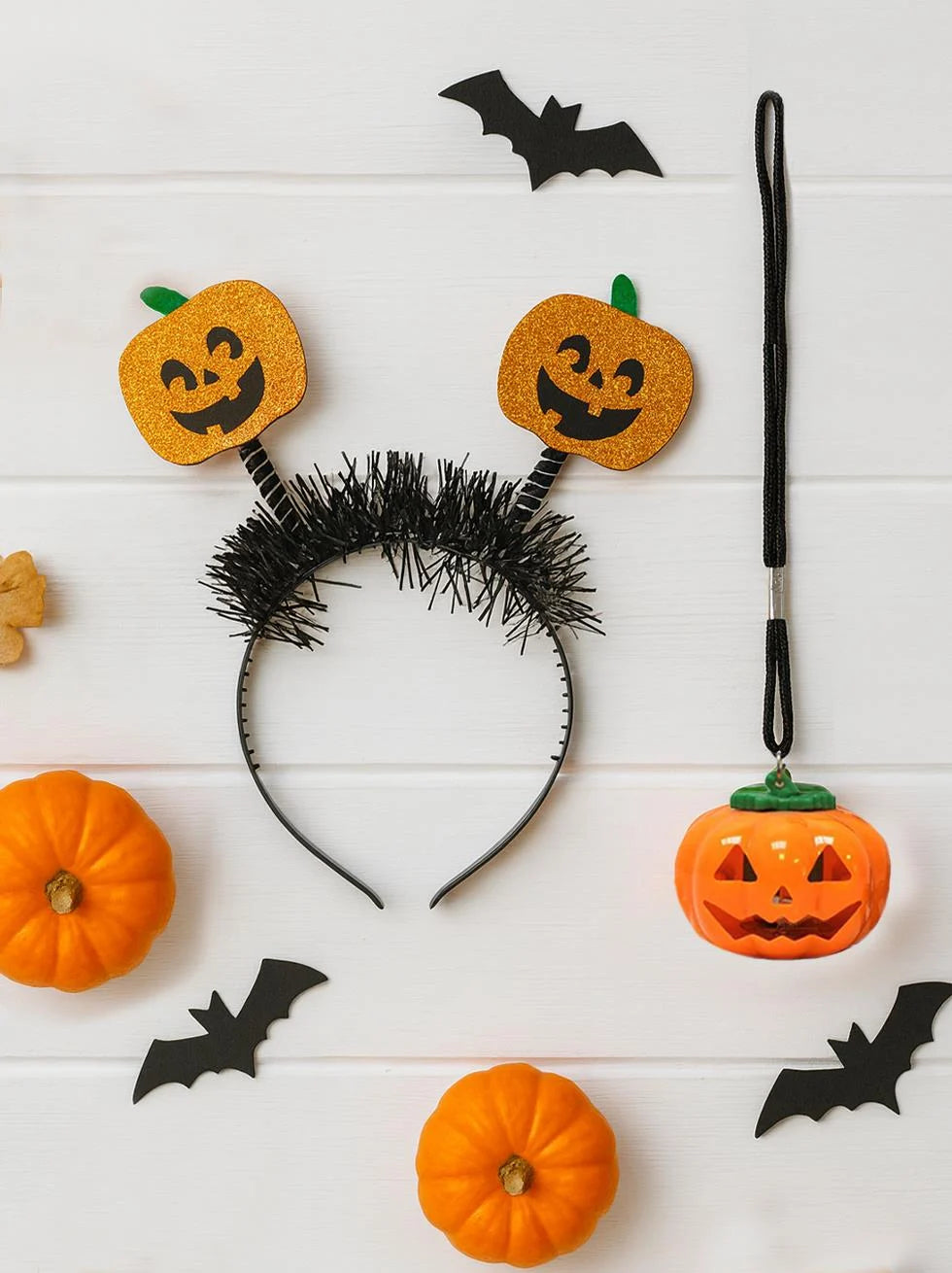 Halloween Pumpkin & Bat Headband with Fluffy Ears