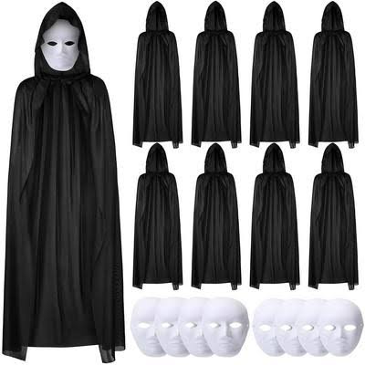 Faceless Ghost Grim Reaper Costume - Black Hooded Robe with Mask